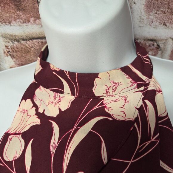 Lauren Conrad Runway Dress 4 | Maroon Floral Halter Neck Midi Coquette Chic - Picture 5 of 7